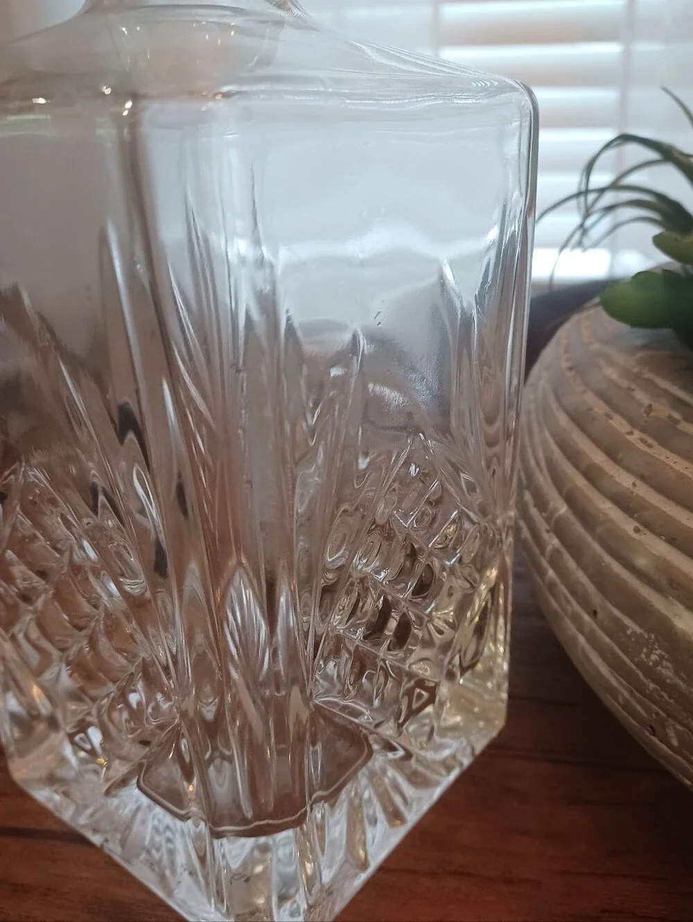 Pier 1 Clear Cut Glass Decanter w/ Clear Glass Stopper